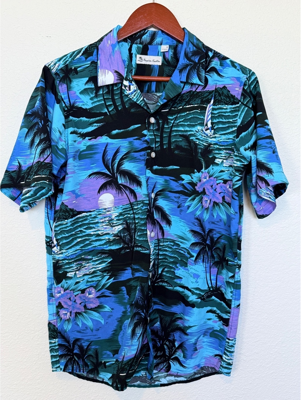 Hawaiian Vacation Blue Tropical Shirt Size S Italy